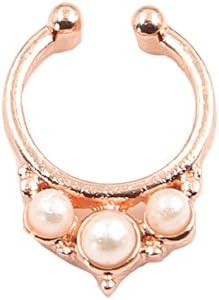 Fake Septum Clicker Nose Ring Non Piercing Hanger Clip Body Jewelry (Rose gold)
