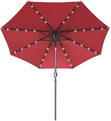 Amazon Com Abccanopy 9ft Patio Umbrella Ourdoor Solar Umbrella Led Umbrellas With 32led Lights Tilt And Crank Table Umbrellas For Garden Deck Backyard And Pool 12 Colors Burgundy Garden Outdoor