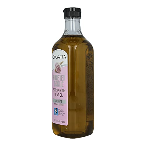 COLAVITA ROASTED GARLIC EXTRA VIRGIN OLIVE OIL, 32 FL OZ – COLD PRESSED EVOO INFUSED WITH NATURAL ROASTED GARLIC FLAVOR FOR COOKING, DRESSINGS, MARINADES & DIPPING