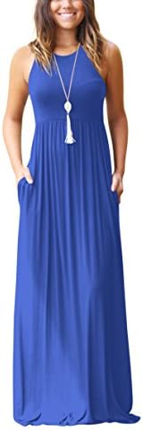 ZIOOER Women's Sleeveless Racerback Loose Plain Maxi Dresses Casual Long Pockets Dresses