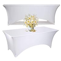 BincaBom Pack of 2 Stretch Tablecloth Rectangular Spandex Table Cover for DJ Tradeshows Vendors Weddings 6 ft White