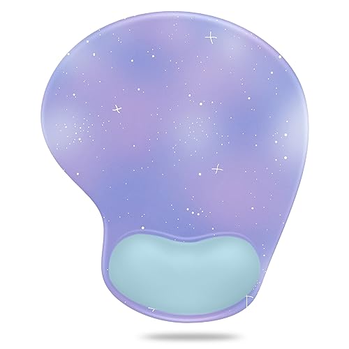 Soqool 星空パープルマウスパッド リストレスト一体型マウスパッド 手首クッション 滑り止め 水洗い 耐久性良い