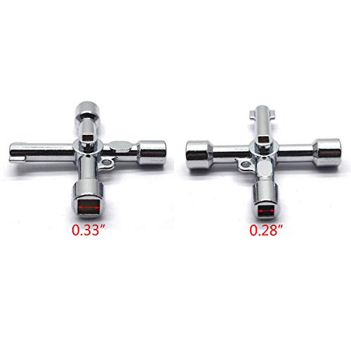 Tulead Water Key Multifunctional Cross Key Radiator Key Triangle Key 4-Way Key Square Stainless Steel Utility Key 2.8"x2.8",Silver,2PCS - Thumbnail 2
