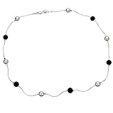Sterling Silver Chain Necklace, Simulated Pearls Made with Swarovski Crystals, Onyx Stone Beads, 16
