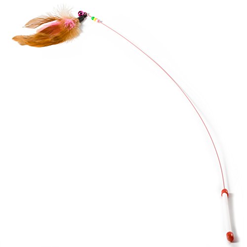 Zubita Cat Teaser, Kitten Cat Pet Dog Toy Wire Chaser Retractable Wand Rod Teaser Feather with Bell Beads Fun Exerciser Playing Toy for Kitten Cats and Puppy (1pcs)