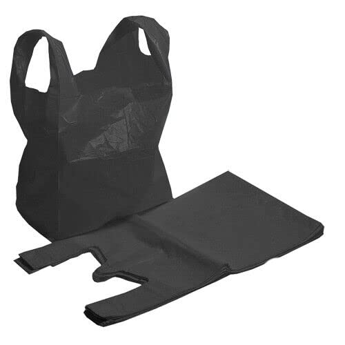 Efforias Large Plastic Carrier Bags - 11 x 17 x 21 Heavy Duty Vest Style - Pack of 75 (Black)
