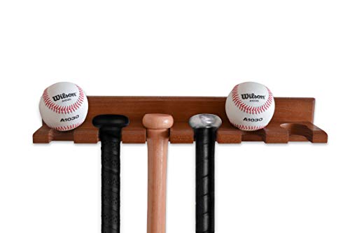 Teslyar Baseball Bat Rack Holder Display Wall Mount Ash Wood Baseball Softball Bat Rack Hardware Included Hidden Screws Vertical Display Brown - Thumbnail 7