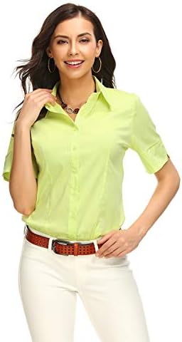 Womens Basic Button Down Shirts Simple Short Sleeve Pullover Stretch Formal Casual Shirt