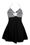 Dokotoo Womens Vintage Sailor Stripes One Piece Skirtini Cover Up Swimdress XXX-Large Black