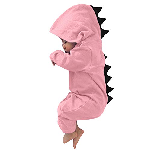 Novel Baby Clothes,Toddler Infant Newborn Boys Girls Dinosaur Hoodie Romper Zip Jumpsuit Pullover (Pink, 12-18 M)