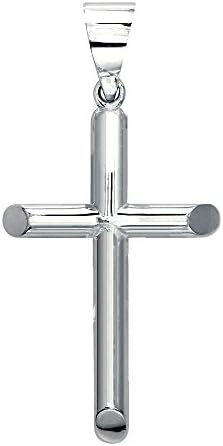 Large Solid Barrel Cross Charm, 38mm in 14K White Gold