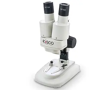 EISCO Stereo Binocular Microscope(mini), For Beginners, LED Light, White Stage, AA Battery Operated, Bilateral Coarse Focus, With Dustcover & Styrofoam Case