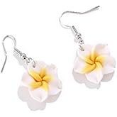 Lovely Hawaiian Plumeria Rubra Dangle Earrings Tropical Flower Bohemia Luau Beach Party Accessories for Women Gifts-White