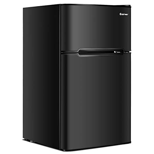 COSTWAY Compact Refrigerator, 3.2 cu ft. Unit 2Door Mini Freezer