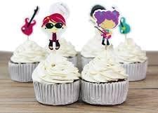 Kids Rock Star Cupcake Toppers Food Picks Guitar Music Birthday Party Toppers Pack of 24