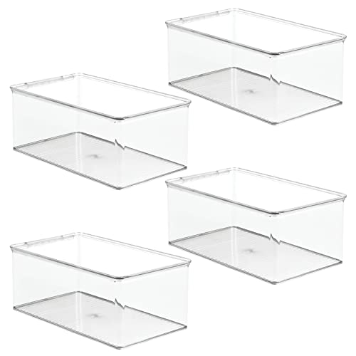 mDesign Plastic Stackable Toy Storage Bin Container Box with Hinge Lid for Organizing Living