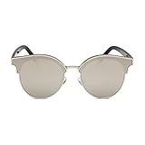 Sojos Fashion Cat Eye Round Mirrored Flat Lenses Metal Frame Oversized Women Sunglasses SJ1055
