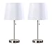 Kings Brand Algoa Brushed Nickel with White Fabric Shade Table Lamps, Set of 2