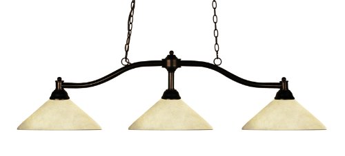 Z-Lite 147BRZ-AGM14 Chance Three Light Billiard, Steel Frame, Bronze Finish and Golden Mottle Shade of Glass Material