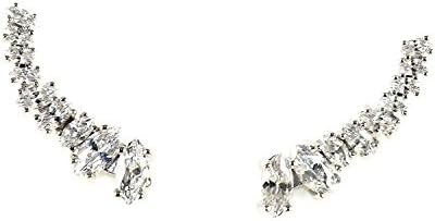 Marquise Ear Climber Earrings Silvertone