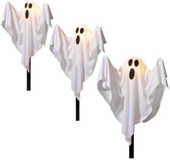 Decorative Garden Stakes - WM 3 Cloth Ghost Lawn Stake Path Lights Halloween Yard Decoration 24 Inches Tall