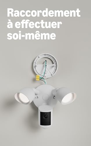 Caméra Floodlight (Floodlight Cam), raccordée (nouvelle génération), Vidéo Retinal 2K grand-angle, Zoom amélioré x6, Projecteurs ultra-lumineux, Essai gratuit de 30 jours à l'abonnement Ring