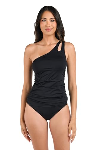 La Blanca Island Goddess One Shoulder Keyhole Tankini Swimsuit Top Parte Superiore di Costume, Nero, 48 Donna