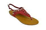 Womens Cool Studded and Spike Roman Thong Sandals (Doris-02) Red 7.5 M US