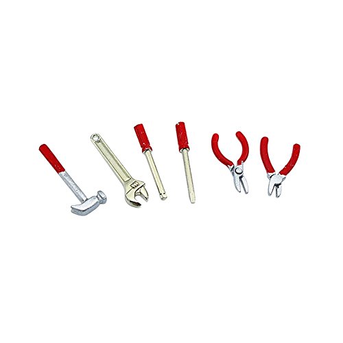 AkoMatial Dollhouse Furniture Accessories, 1:6 1:12 Miniature Repaire Tool Kits Hammer Wrench Screwdriver Simulation Model - Red
