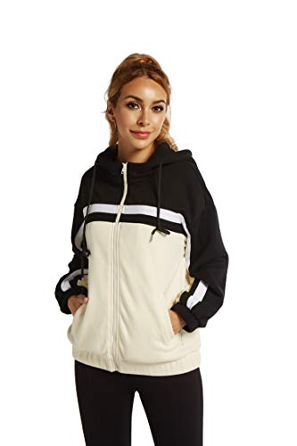 SUGAR POISON Jackets for Women Plus Size, Active Full-Zip Mock Neck Hooded Coat with Pocket White Black M