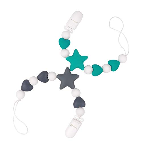 MCGMITT Pacifier Clip Silicone, Binky Holder Teething Beads Toys for Baby Boys Toddler (Star) - Thumbnail 5