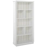 Target Marketing Systems Holland Bookcase with 5 Shelves and a Reversible Back Panel of Either Solid Gray or White with Beige Stripes, Antique White