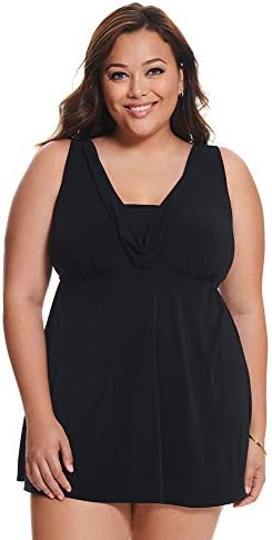 Women's Plus Size Swimwear Cowl Neckline Tummy Control Long Torso One Piece Swimdress
