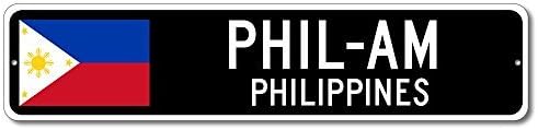 Philippine Flag Sign - PHIL-AM, PHILIPPINES - Filipino Custom Flag Sign Small Metal Sign 3" X 12"