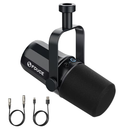 FDUCE SL40 Vocal Dynamic Podcast Mikrofon für Podcasting,Live-Streaming-Aufnahme, Eingebauter Kopfh?rerausgang, LED Mute Button, All Metal USB/XLR Car