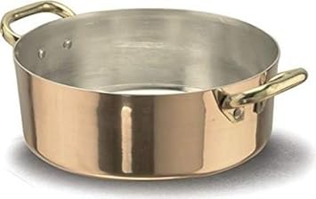 Pentole Agnelli Alcu10624 Rame Liscio Stagnato A Mano Casseruola Bassa Con 2 Maniglie 41 L