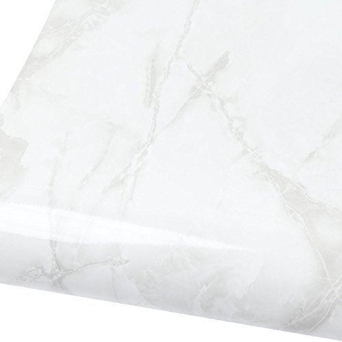 Wallstickery Marble Paper for Counter top Faux Ivory Gray Granite Wallpaper Gloss self Adhesive Stone Wall Stickers Peel Stick Contact on Furniture Kitchen cabinets Shelf Drawer (Ivory + Gray)