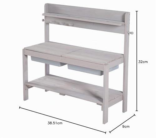 roba Children's Kitchen Sand and Water Fun – Multifunctional – Outdoor Table for Outdoor Activities with 2 Tubs – Lid in Solid Wood Lacquered Grey