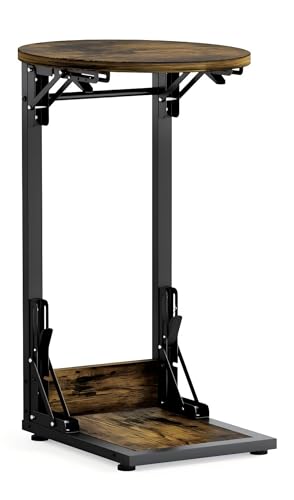 Elbourn C-Shaped End Table with Metal Frame Folding, Wooden Couch Table for Living Room, Bedroom