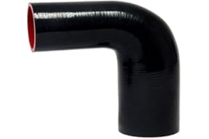 HPS 5/8" - 1" ID, Silicone 90 Degree Elbow Reducer Coupler Hose, High Temp 4-Ply Reinforced, Leg Length on Each Side: 4-1/2", 100 Psi Max. Pressure, SER-8953-BLK, Silicone, Black