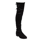LILIANA GD97 Women's Drawstring Thigh High Flat Stretchy Boots Run Half Size Big