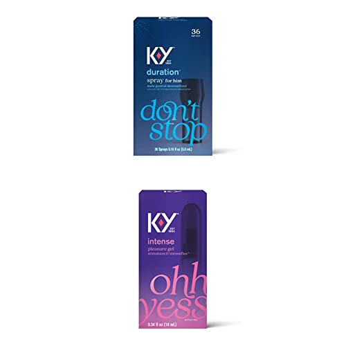 K-Y Duration Spray for Men, Male Genital Desensitizer Numbing Spray, 0.16  Fl Oz, 36 Sprays, Help Men Last Longer in Bed Female Arousal Gel for Her  Multi, Unflavored, 0.34 Fl Oz (Pack
