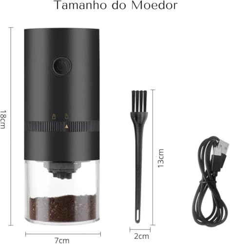 Moedor De Café Elétrico Premium Portátil, Ajustável, Recarregável USB, Com Rebarbas De Cerâmica, Compacto Para Viagens E Escritório Ideal para Espresso, Preto.