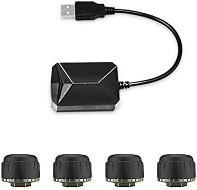 Dailyfun Digital Tire Pressure Monitor USB Car TPMS Tire Pressure Control System Real Time Displays with Four External for Most Vehicles (Black)