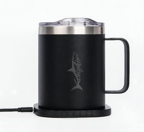 Smart Heated Coffee Mug for Office/Travel/Home, Coffee Mug Warmer with Wireless Charging, Constant Temperature, Double Vacuum Insulation, Gift for Winter & Coffee Drinker (Black)