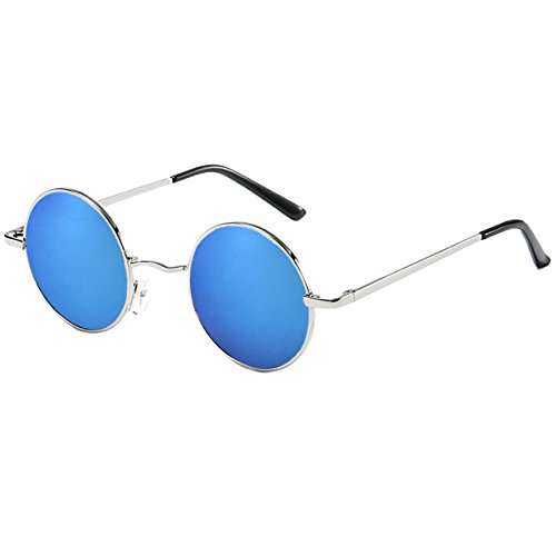FEIDU-Men Round Retro Polarized Sunglasses Women Vintage Sunglasses FD3013 (Blue/Silver, 1.81)