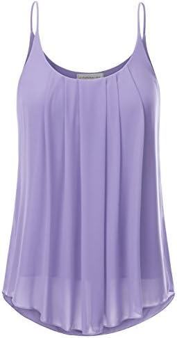 JJ Perfection Women's Pleated Chiffon Layered Cami Tank Top LAVENDER L