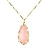 G&GEMSJEW Natural Stone Pendant Heart & Teardrop & Irregularity Necklace for Women | 18K White Gold Plated Chain | Natural Rose Quartz & Moissanite | Adjustable 18"+2" Jewelry