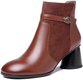 レディースシューズ 女性秋冬レザーブーティー 女性ブーティーファッションブーツレトロアンクルブーツ 色 褐色 サイズ