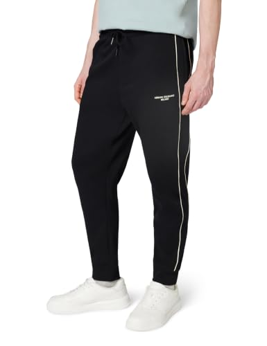 Armani Exchange Men's Leg Cuff, Drawstring, Side Stripes, Front Logo Sweatpants, Black, M